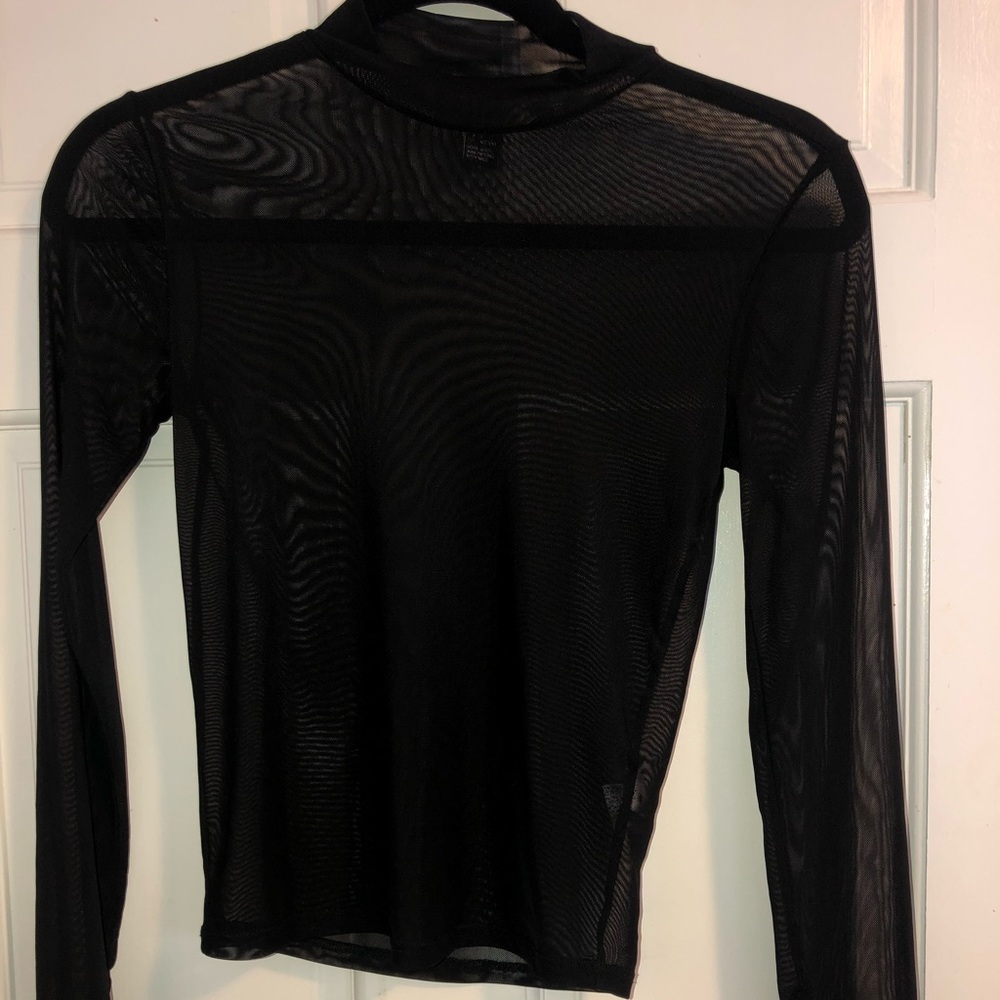 Black Mesh Long Sleeve Top